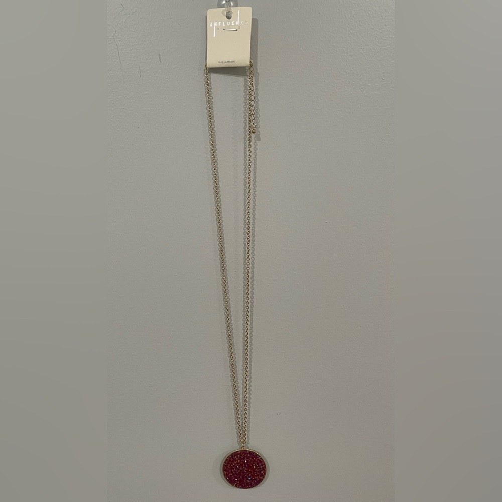 Fuchsia Glitter Pendant Necklace-16” Long - Picture 2 of 3